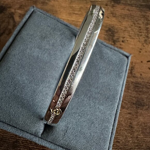 David Yurman Sterling Silver Cuff w/ Pavé White Diamonds & 18K Gold - Medium - Picture 7 of 16